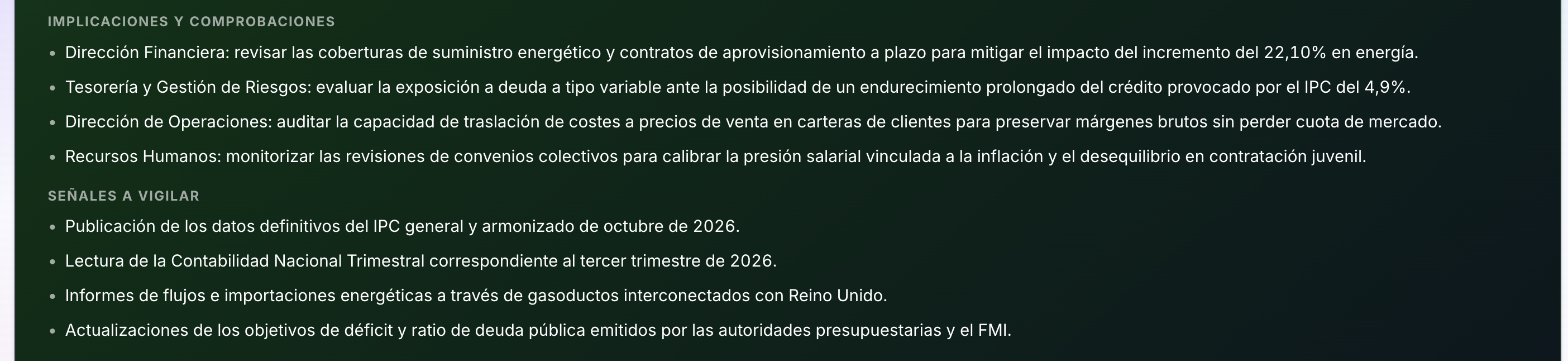 Briefing de Economía: implicaciones para la organización, comprobaciones y señales a vigilar