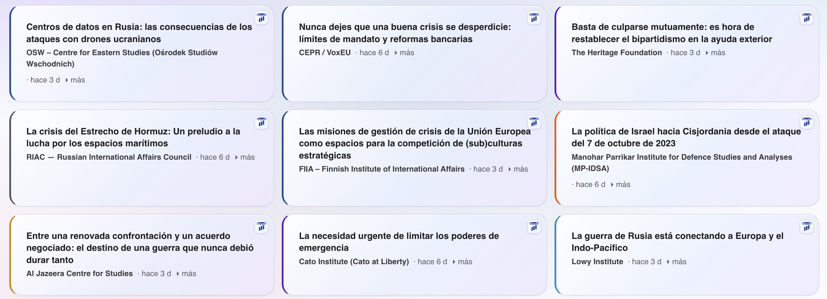 Panel de medios de Politeia: selección de artículos y análisis de centros de investigación internacionales